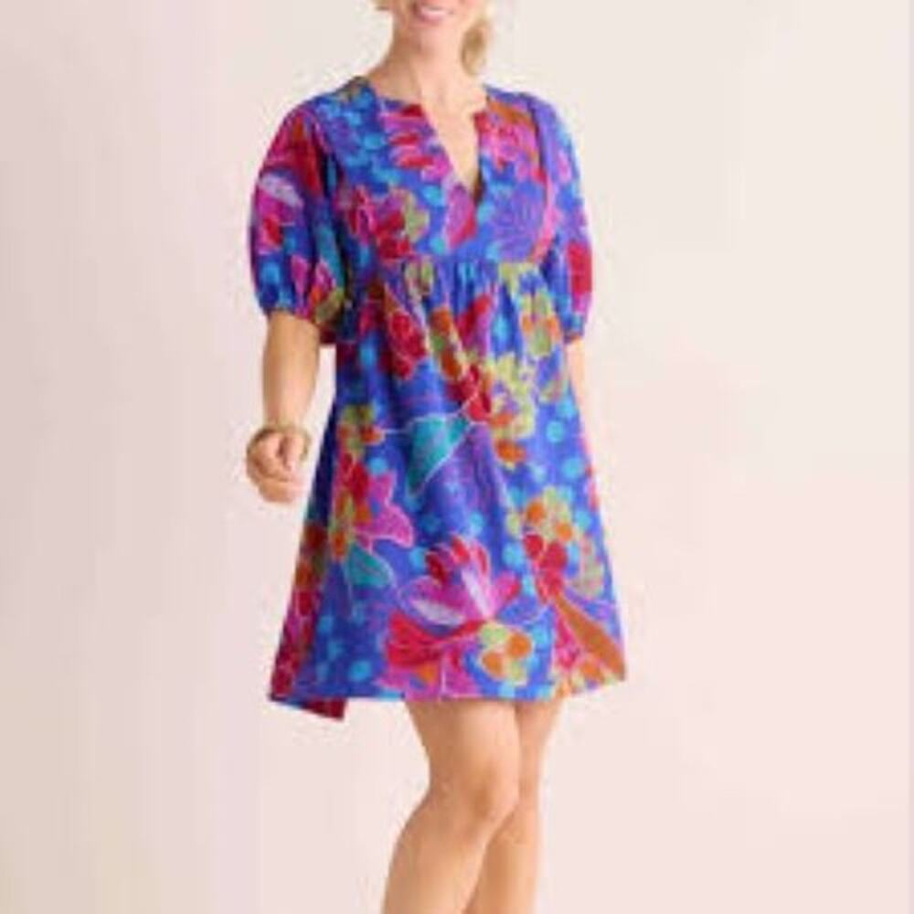NWT Avara Mini Dress Women's XL Multicolor Floral Print Puff Sleeve V-Neck